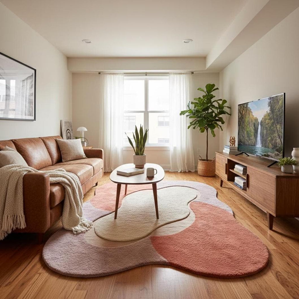 Curved Colorful Area Rug | Modern Abstract Wavy Rug | Irregular Organic Shape Rug