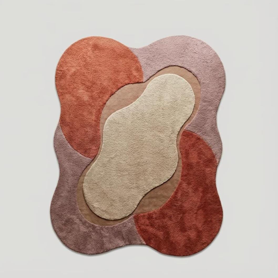 Curved Colorful Area Rug | Modern Abstract Wavy Rug | Irregular Organic Shape Rug