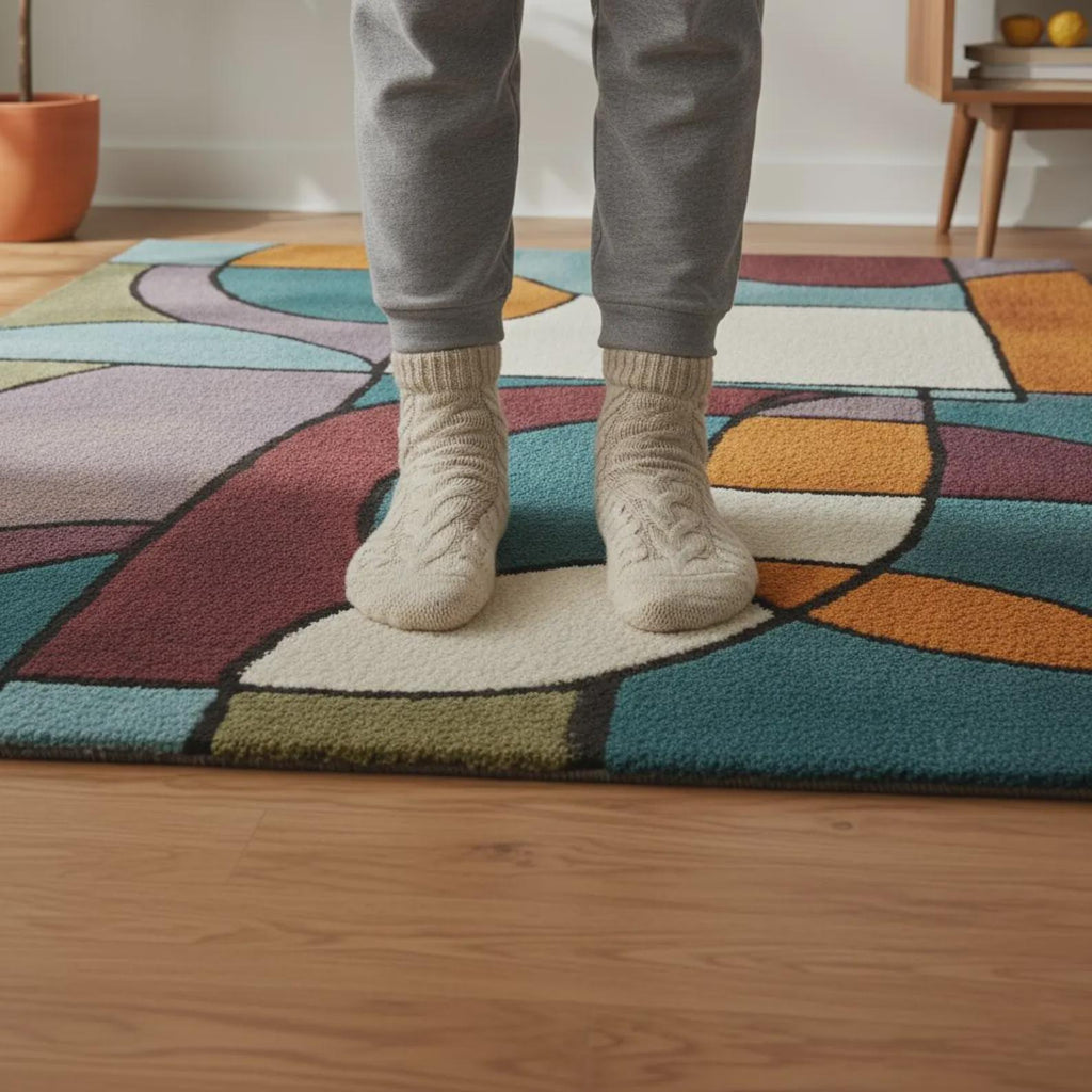 Geometric Hand-Tufted Wool Rug | Pastel Geometric Color-Block Area Rug - Colorful Designer Rug