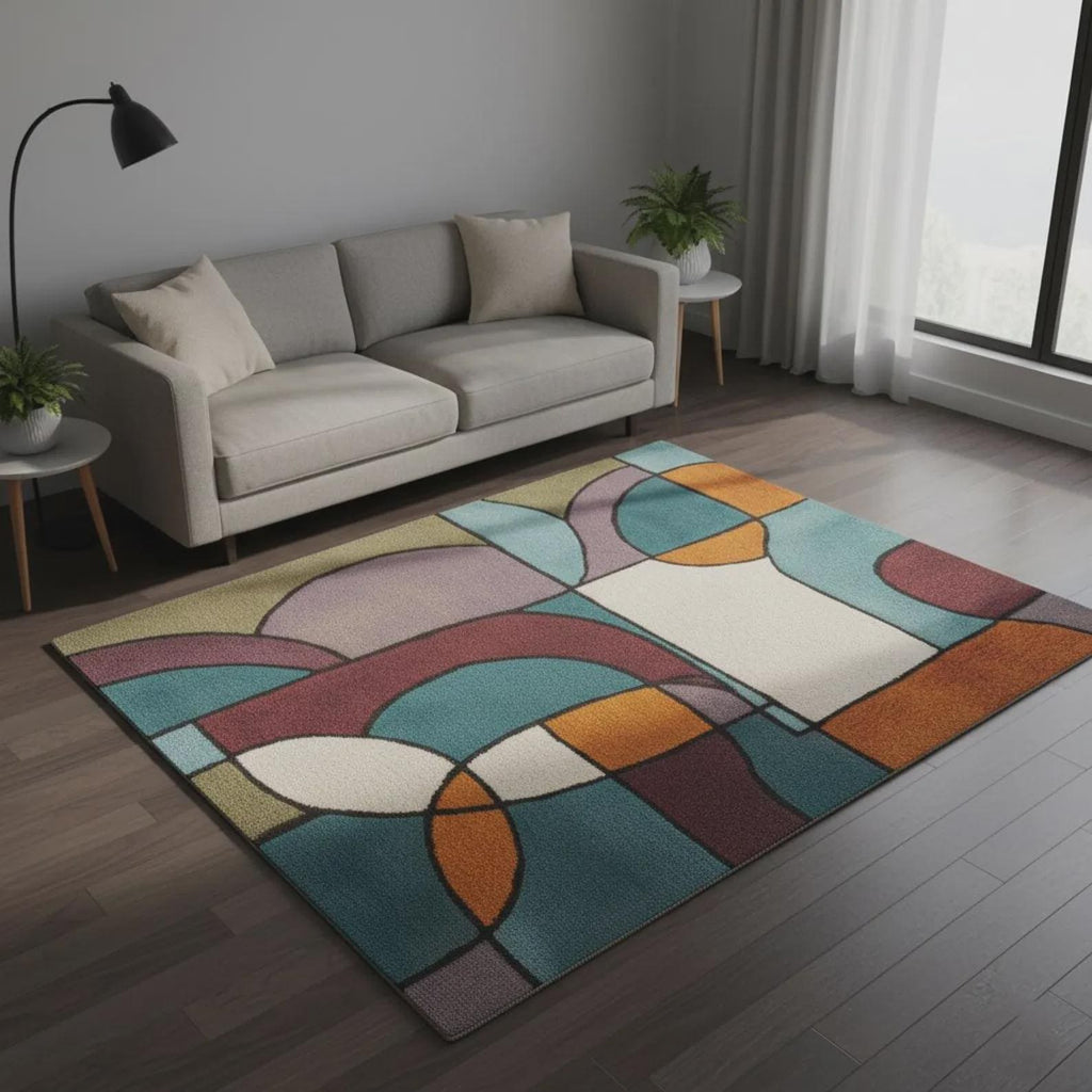 Geometric Hand-Tufted Wool Rug | Pastel Geometric Color-Block Area Rug - Colorful Designer Rug