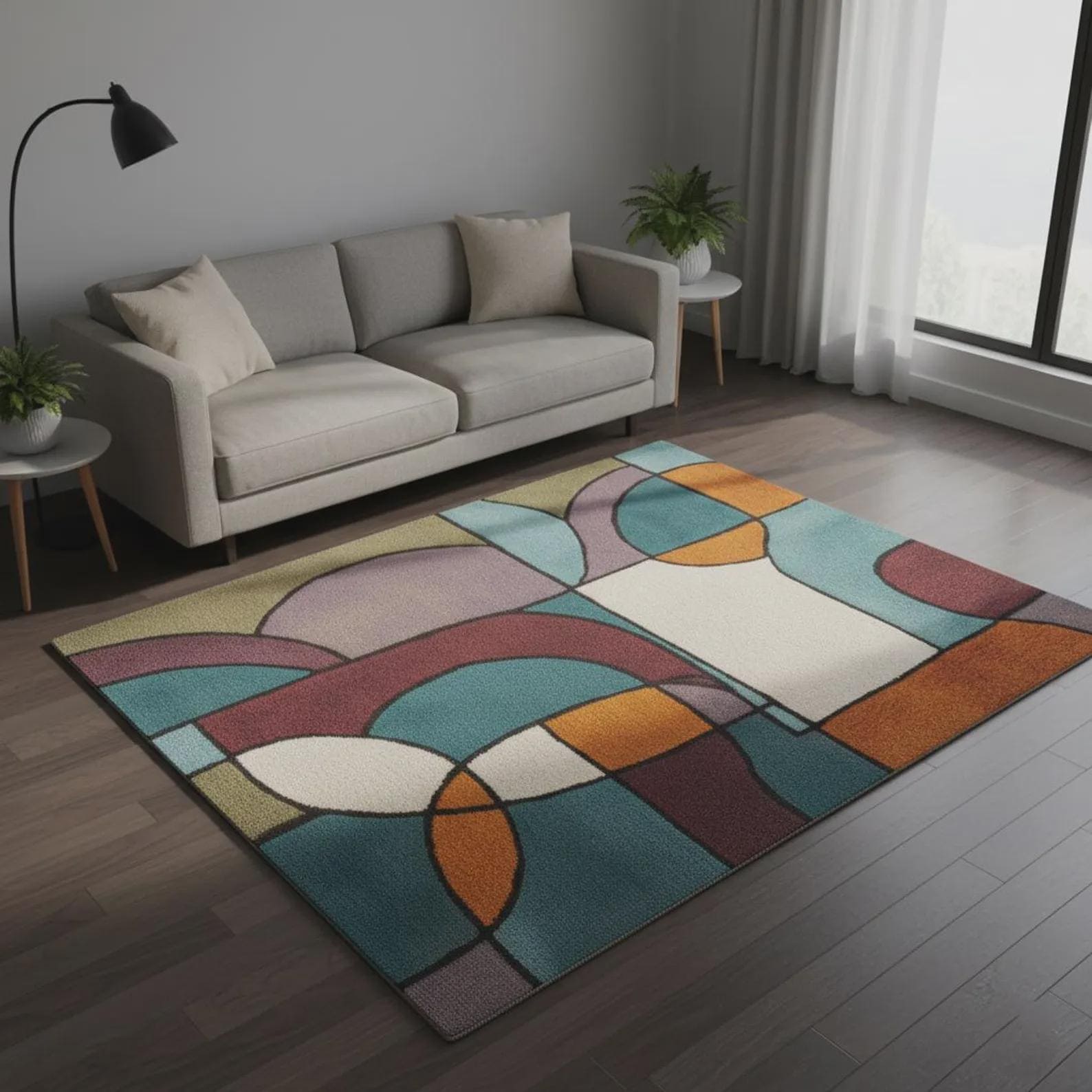 Geometric Hand-Tufted Wool Rug | Pastel Geometric Color-Block Area Rug - Colorful Designer Rug