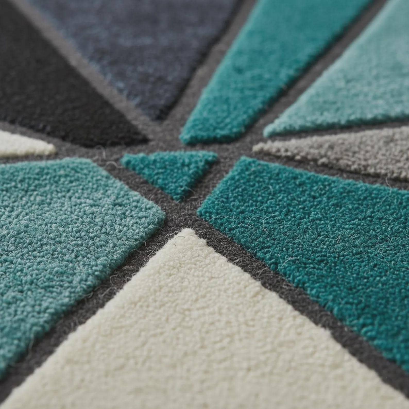 Hand Tufted Geometric Area Rug, Modern Abstract Wool Rug, Teal Black Grey Contemporary Carpet, Designer Living Room Rug