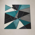 Geometric Abstract Rug – Blue Teal Gold Modern Area Rug – Contemporary Stained Glass Carpet Teppich