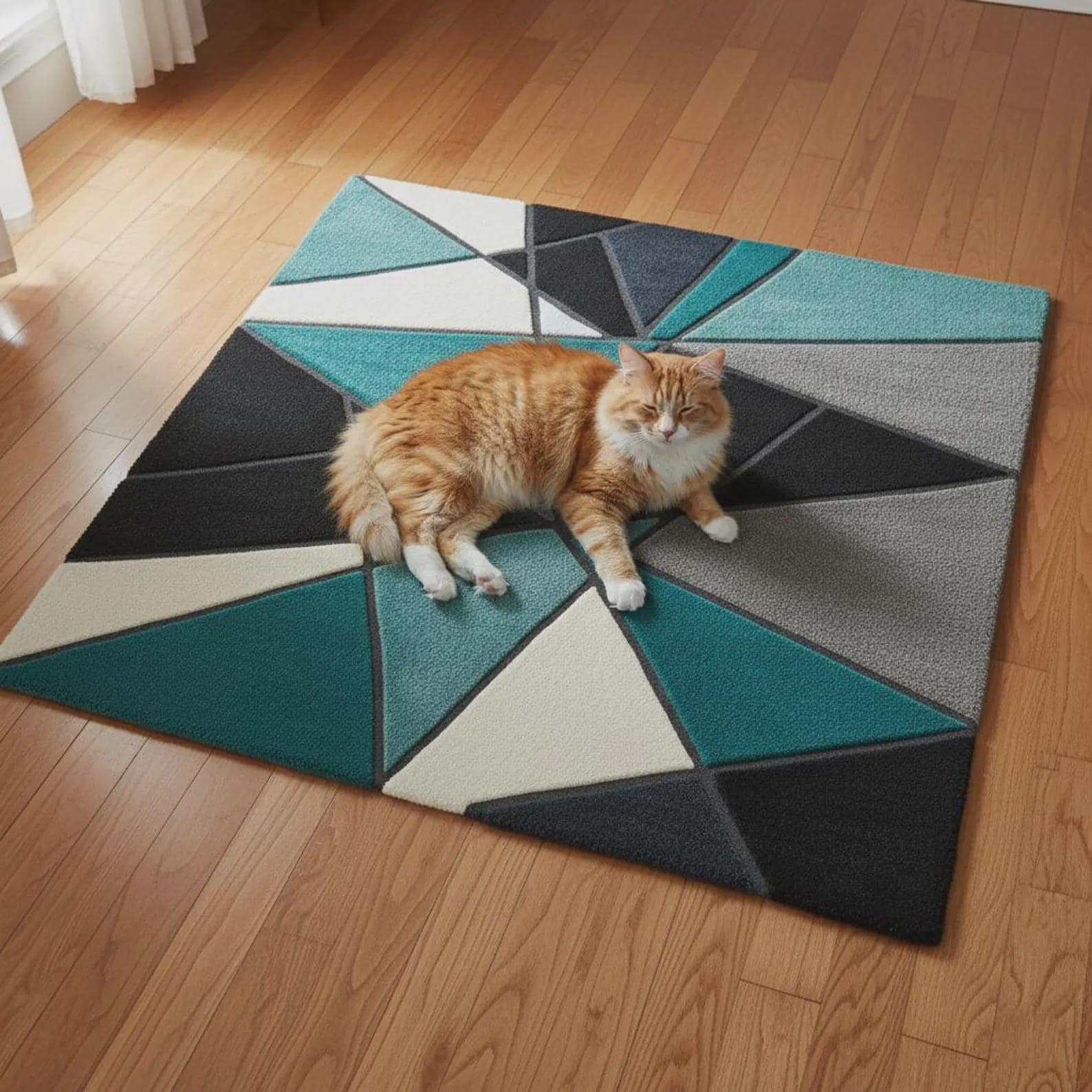 Hand Tufted Geometric Area Rug, Modern Abstract Wool Rug, Teal Black Grey Contemporary Carpet, Designer Living Room Rug