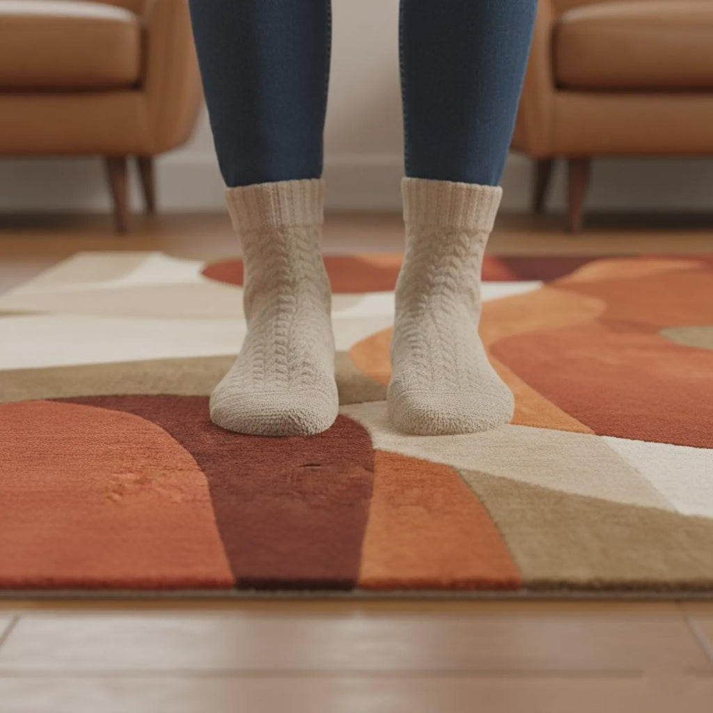 Terracotta Geometric Area Rug: Modern Abstract Home Decor Teppich | Contemporary Carpet | Handmade Floor Rug