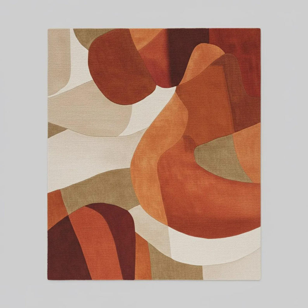 Terracotta Geometric Area Rug: Modern Abstract Home Decor Teppich | Contemporary Carpet | Handmade Floor Rug