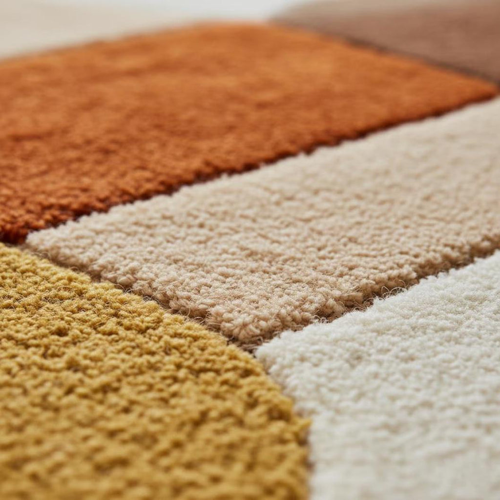 Mid Century Geometric Shag Rug Retro Mustard Orange Brown Carpe | Designer Living Room Rug