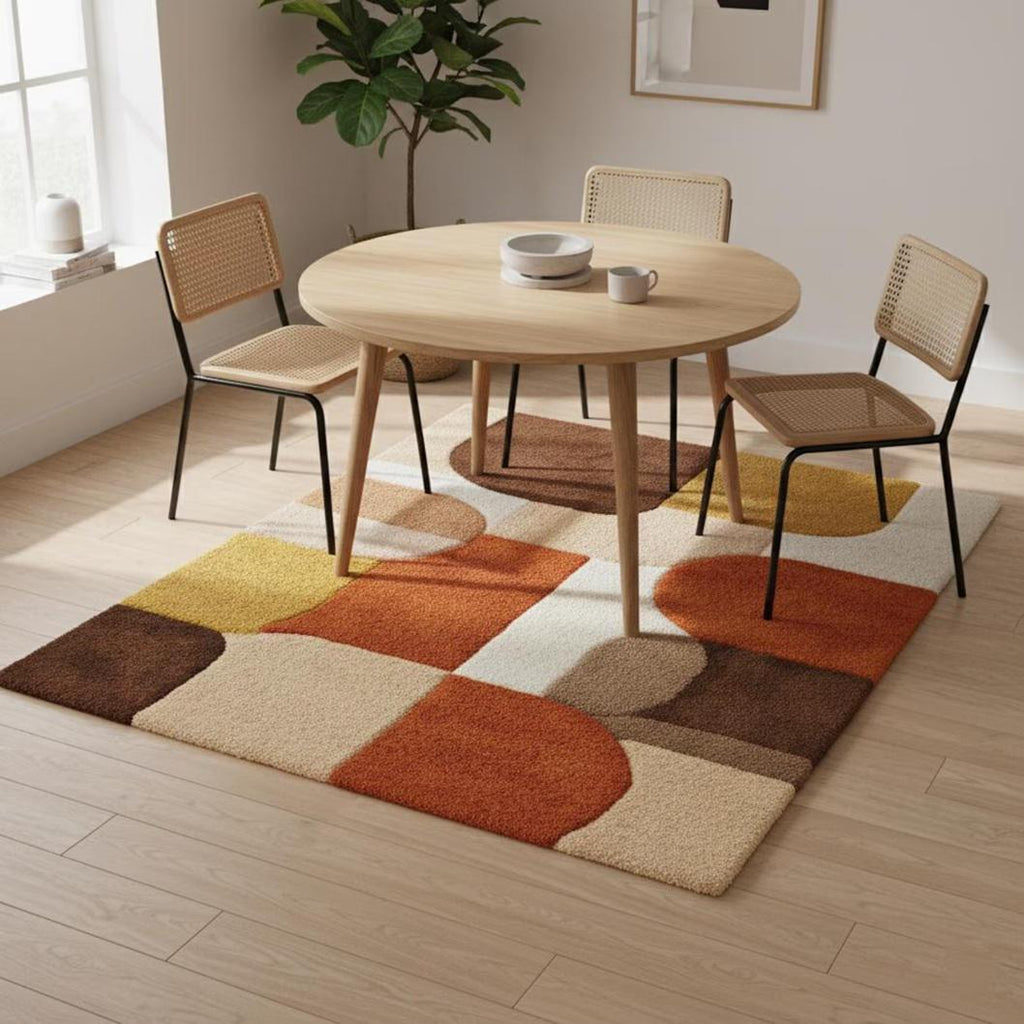 Mid Century Geometric Shag Rug Retro Mustard Orange Brown Carpe | Designer Living Room Rug