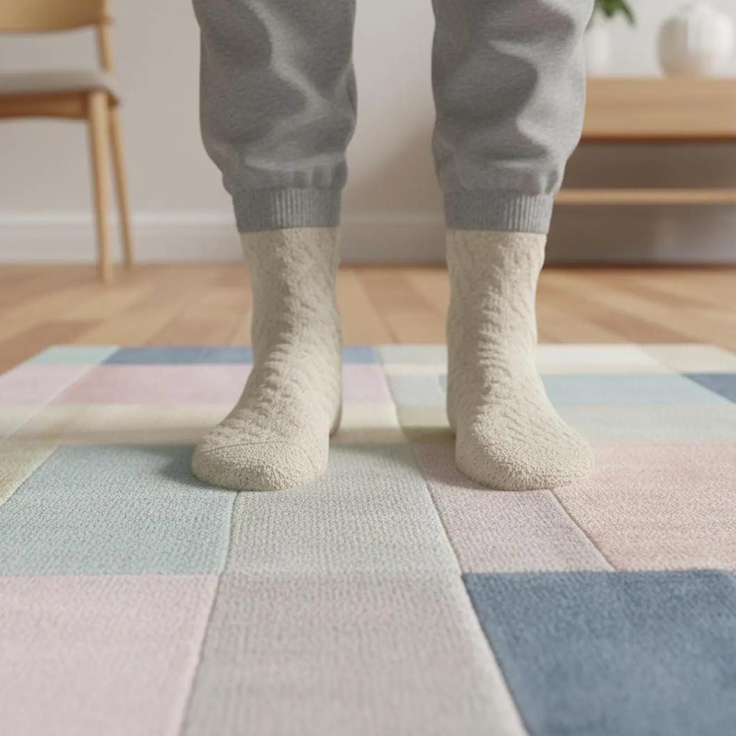 Pastel Geometric Rug: Hand-Woven Muted Color Block Plush Decor | Mid Century Wavy Abstract Rug, Retro Geometric Pattern Carpet