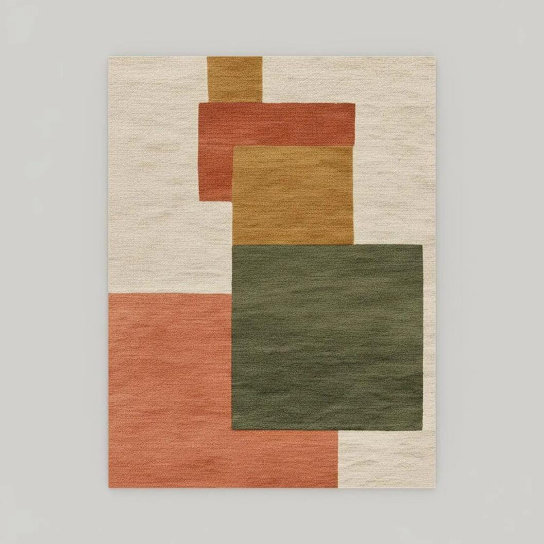 Modern Geometric Area Rug | Abstract Color Block Carpet for Living Room | Handmade Wool Rug | Mid Century Modern Decor | large Floor Mat