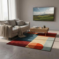 Modern Geometric Area Rug – Mid Century Abstract Carpet in Orange Rust & Beige, Living Room Accent Rug, Contemporary Color Block Floor