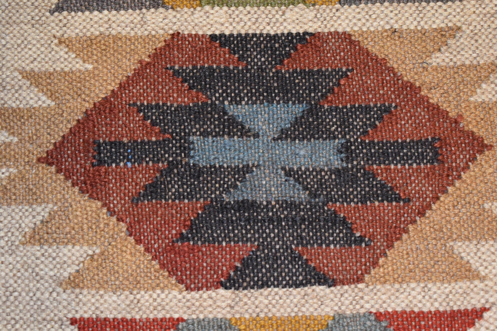 Handwoven Wool Jute Runner Rug | Colorful Diamond Dhurrie