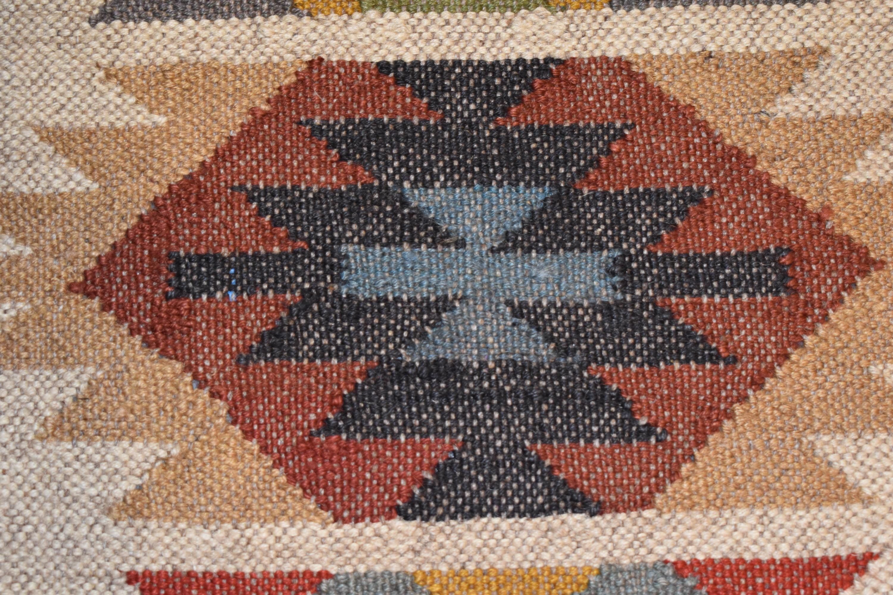 Handwoven Wool Jute Runner Rug | Colorful Diamond Dhurrie