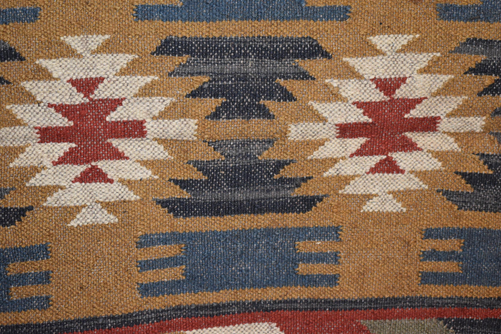 Handwoven Wool & Jute Kilim Runner Rug | Tribal Geometric Pattern | Natural Eco-Friendly Boho Rug | Rustic Hallway Carpet