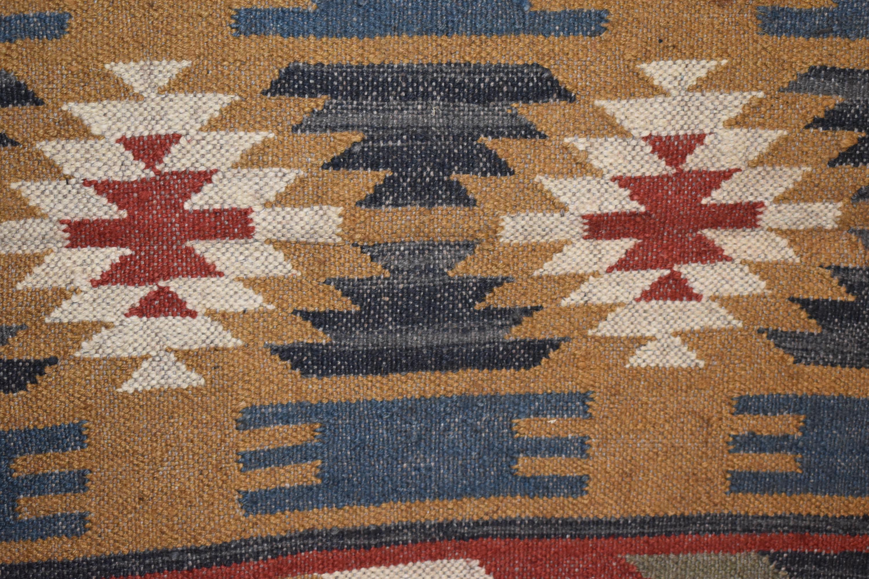 Handwoven Wool & Jute Kilim Runner Rug | Tribal Geometric Pattern | Natural Eco-Friendly Boho Rug | Rustic Hallway Carpet