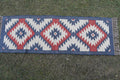 White Handwoven Wool & Jute Kilim Runner Rug | Tribal Diamond Geometric Hallway Rug | Wool Jute Kilim Runner