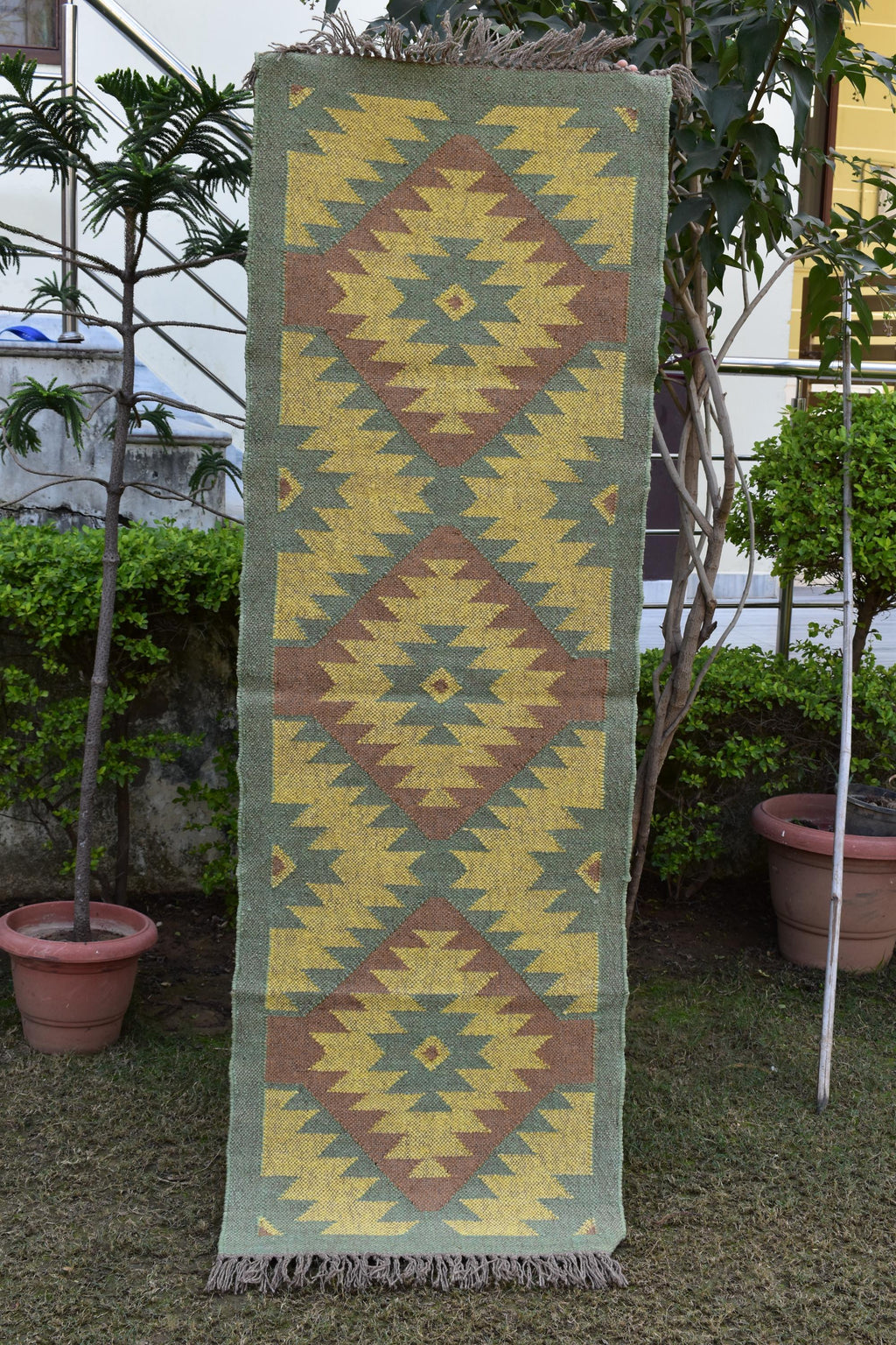 Multicolor Wool & Jute Kilim Runner | Handmade Tribal Pattern Rug | Earth Tone Kilim Runner Rug