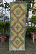 Multicolor Wool & Jute Kilim Runner | Handmade Tribal Pattern Rug | Earth Tone Kilim Runner Rug