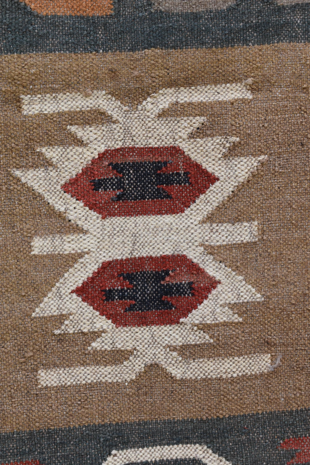 Handwoven Wool Jute Artisan Flatweave | Neutral & Rustic Wool Jute Runner | Tribal Geometric Kilim