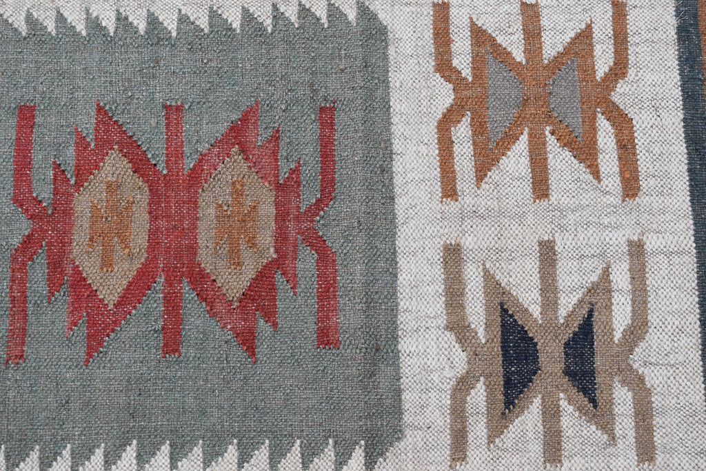 Wool Jute Kilim Runner Rug | Timeless Tribal Design Handcrafted Wool & Jute Rug| Traditional Hallway Rug