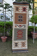 Wool Jute Kilim Runner Rug | Timeless Tribal Design Handcrafted Wool & Jute Rug| Traditional Hallway Rug