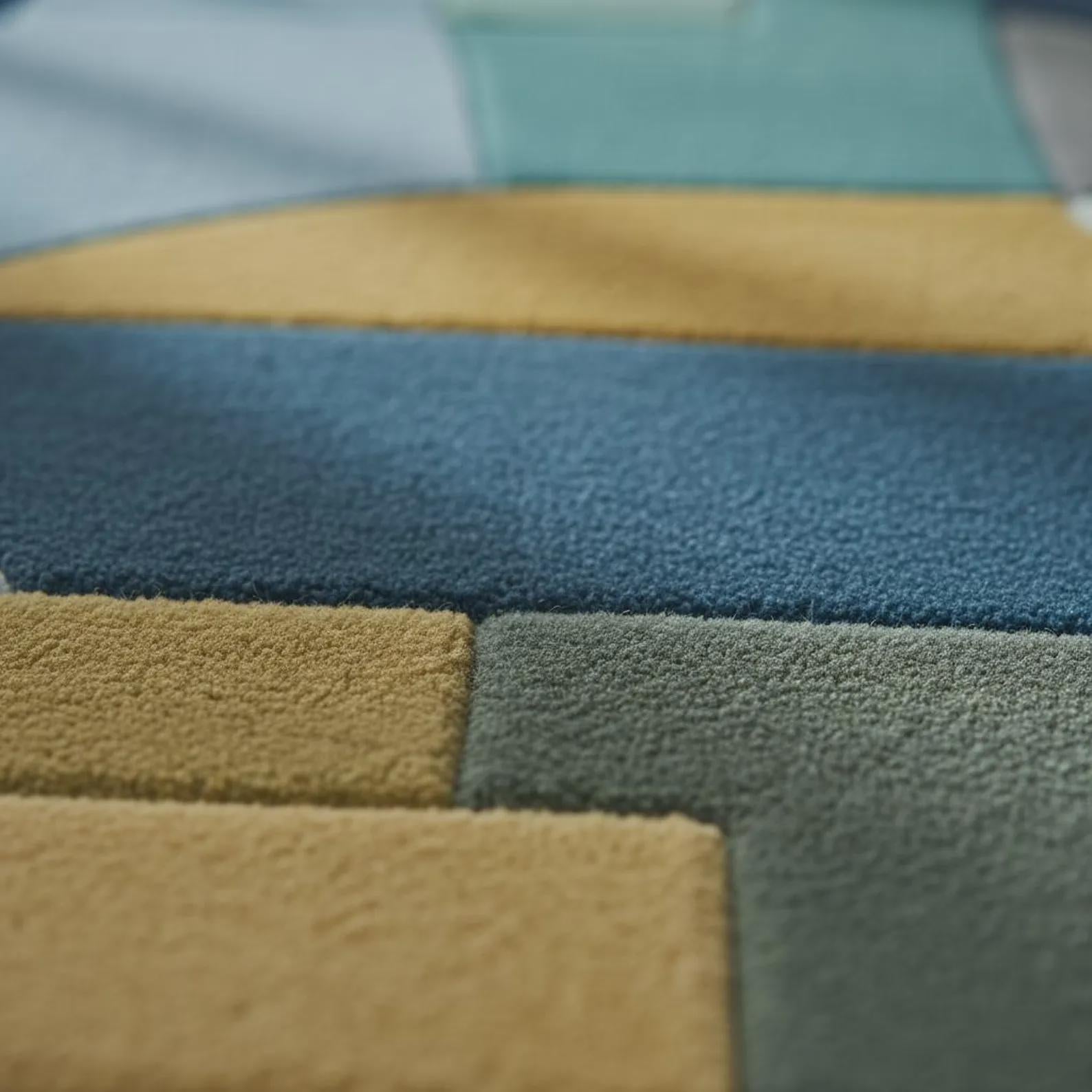 Geometric Block Area Rug: Mid-Century Modern Navy, Teal & Gold Teppich – Contemporary Stained Glass Carpet Teppich