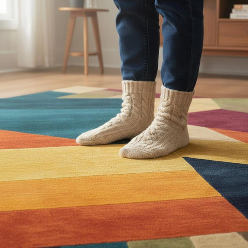 Abstract Geometric Block Rug – Teal Green Orange Modern Area Rug – Colorful Carpet Teppich
