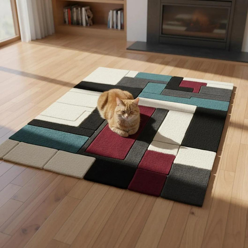 Mid Century Geometric Shag Rug Retro Brown Carpe | Designer Living Room Rug
