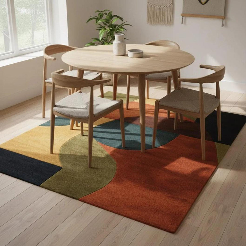 Hand-Tufted Wool Area Rug – Green Geometric Modern Design