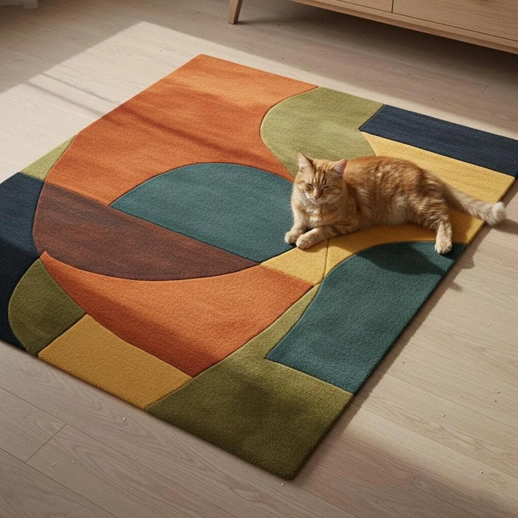 Hand-Tufted Wool Area Rug – Green Geometric Modern Design