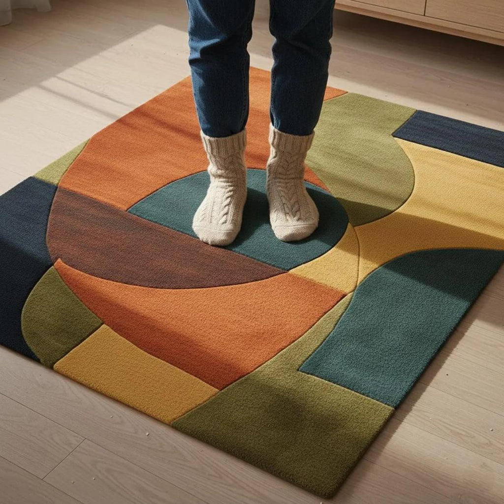 Hand-Tufted Wool Area Rug – Green Geometric Modern Design