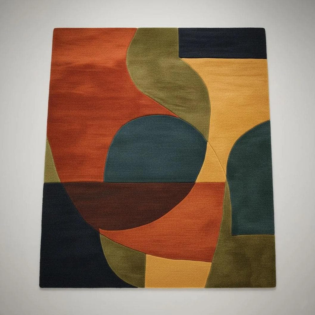 Hand-Tufted Wool Area Rug – Green Geometric Modern Design