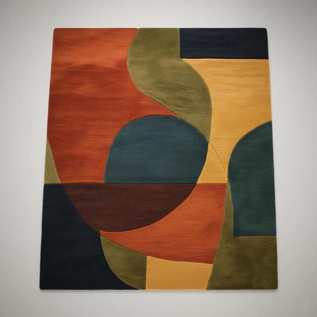Hand-Tufted Wool Area Rug – Green Geometric Modern Design