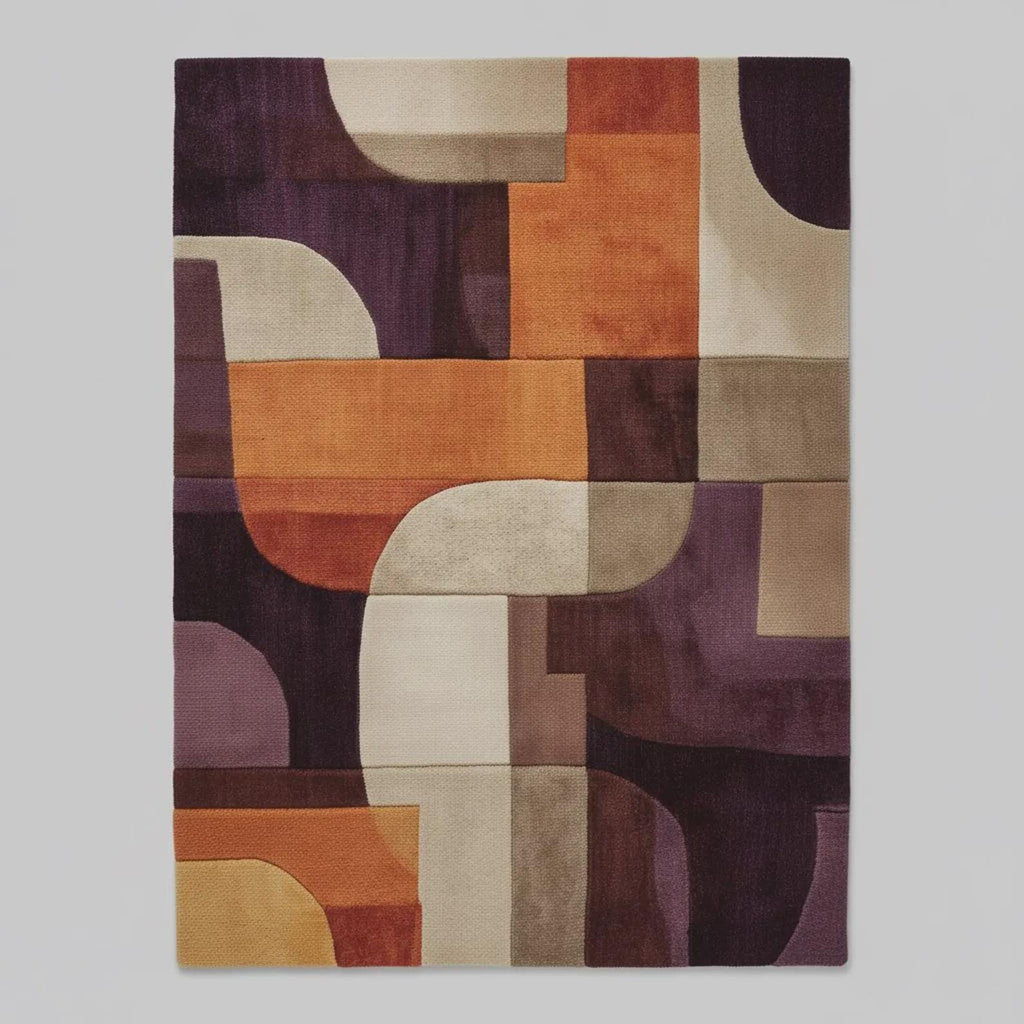 Hand-Tufted Wool Area Rug | Retro Geometric Patchwork