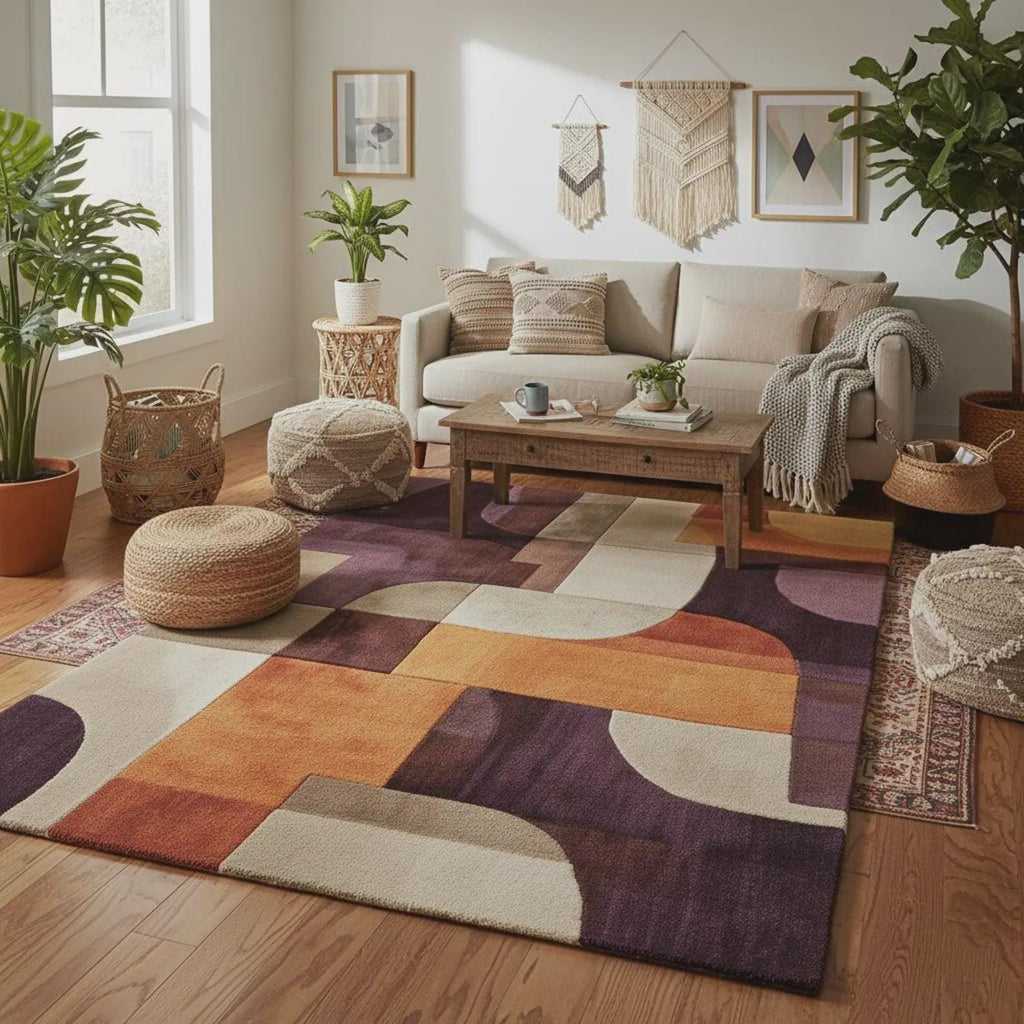 Hand-Tufted Wool Area Rug | Retro Geometric Patchwork