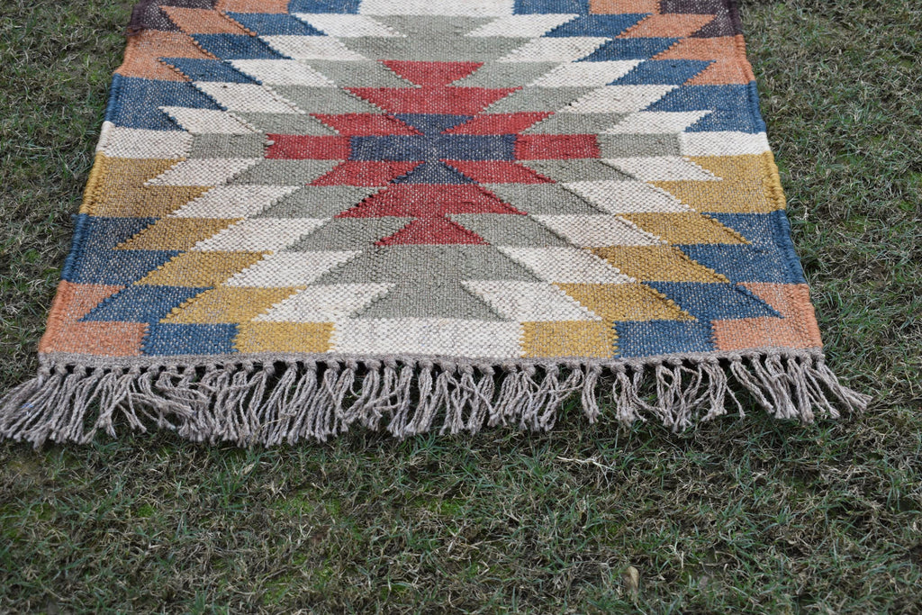Handmade Wool Jute Kilim Rugs Traditional Indian Runner Dhurrie Hallway Stair Runner Rug | Housewarming Gifts Free Express Delivery