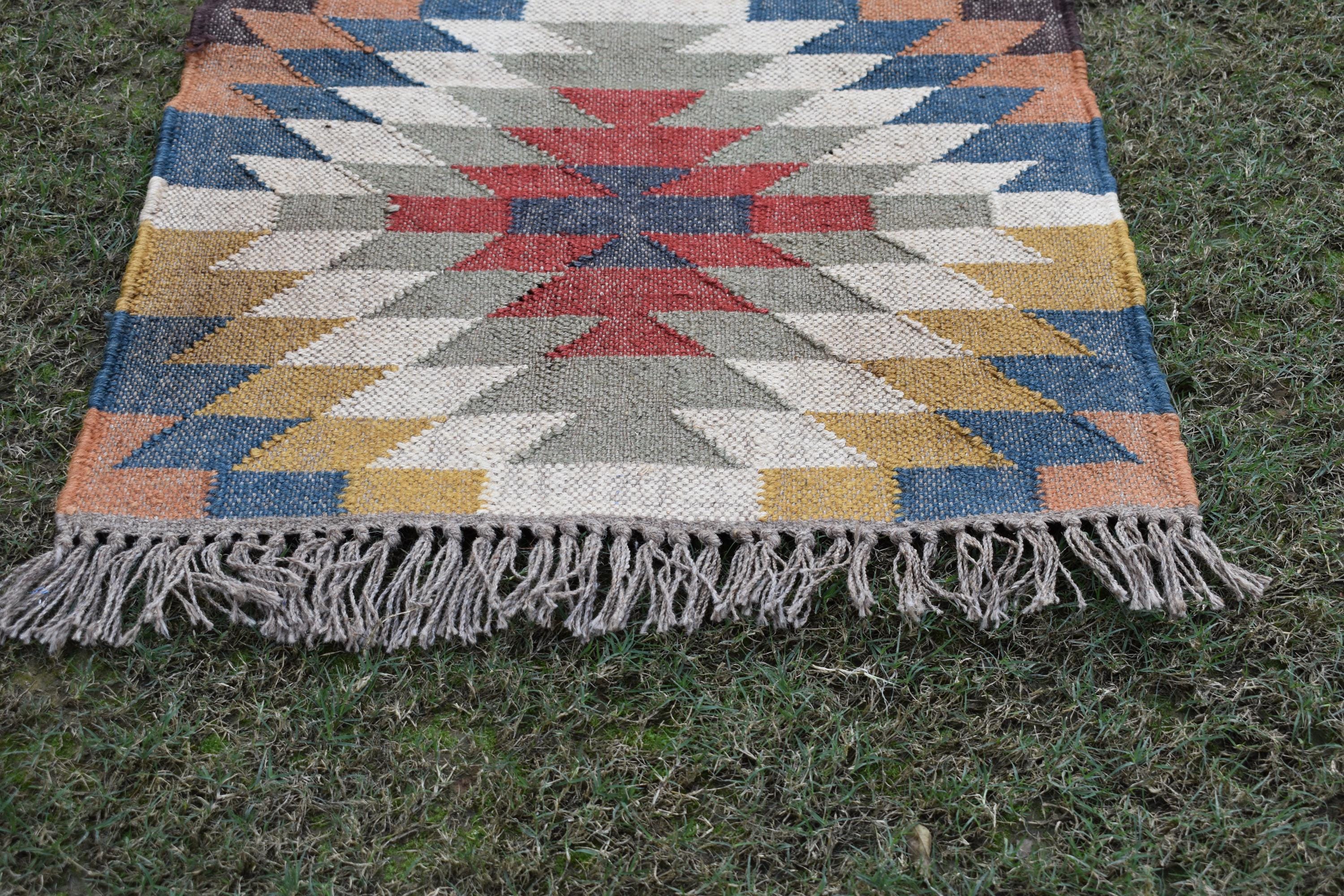 Handmade Wool Jute Kilim Rugs Traditional Indian Runner Dhurrie Hallway Stair Runner Rug | Housewarming Gifts Free Express Delivery