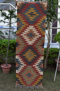 Vintage Style Wool & Jute Kilim Runner Classic Tribal Flatweave Rug | Boho Wool Jute Kilim Runner Rug | Timeless Tribal Runner