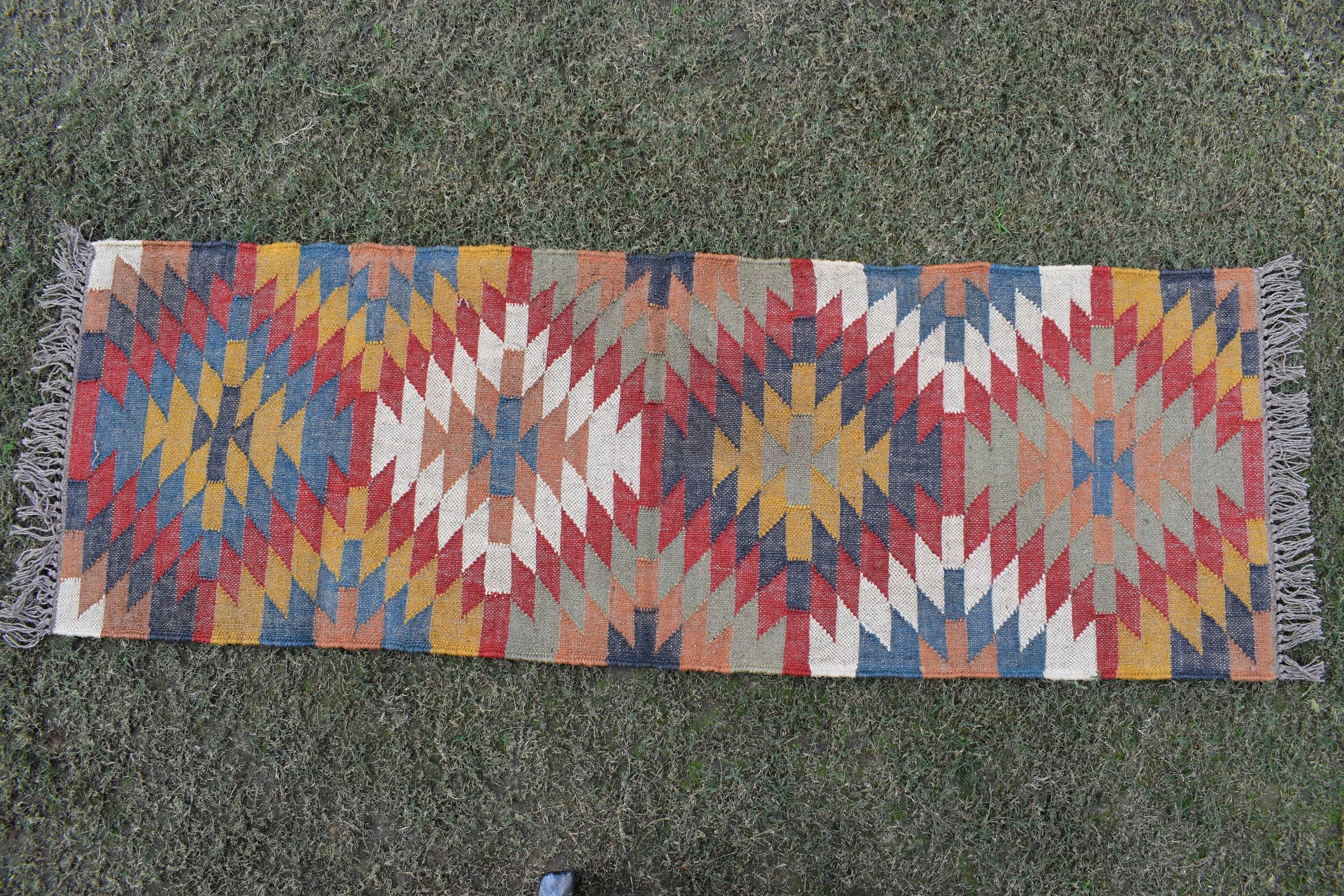 Vintage Style Wool & Jute Kilim Runner Classic Tribal Flatweave Rug | Boho Wool Jute Kilim Runner Rug | Timeless Tribal Runner