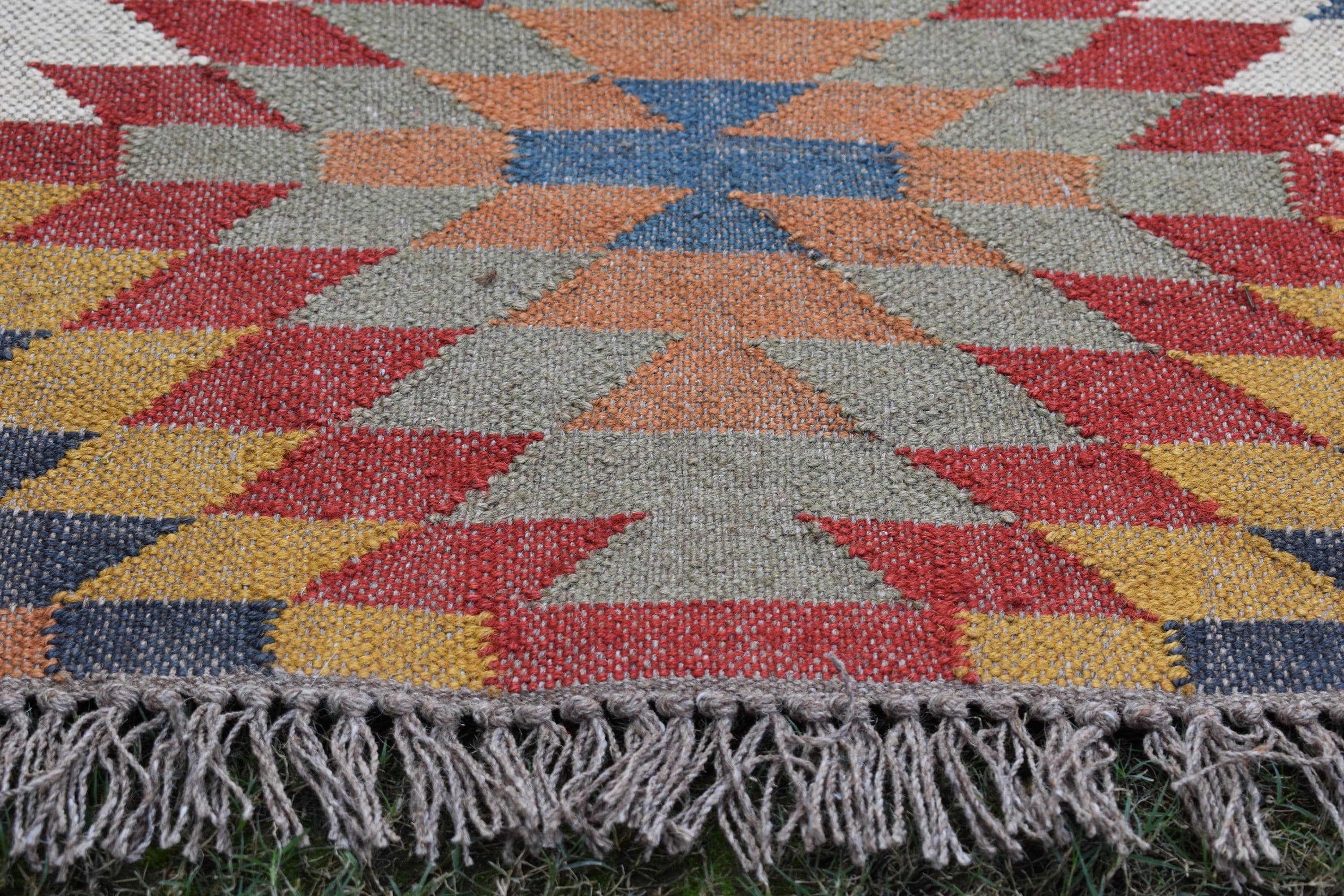 Vintage Style Wool & Jute Kilim Runner Classic Tribal Flatweave Rug | Boho Wool Jute Kilim Runner Rug | Timeless Tribal Runner