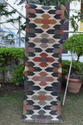 Natural Kilim Runner Rug Colorful Geometric Wool Jute Runner | Boho Tribal Hallway Rug | Flat Weave Style Runner