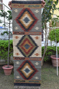 Wool and Jute Runner Rug | Authentic Tribal Motifs in Flatweave Style | Tribal Geometric Kilim | Living Room Runner