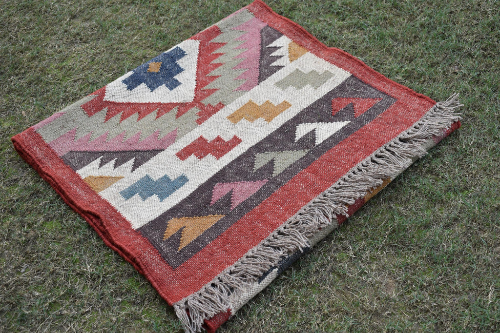 Handmade Wool and Jute Kilim Dhurrie Rug Traditional Indian Design | Runner For Kitchen | Stairs Runner | Housewarming Gifts