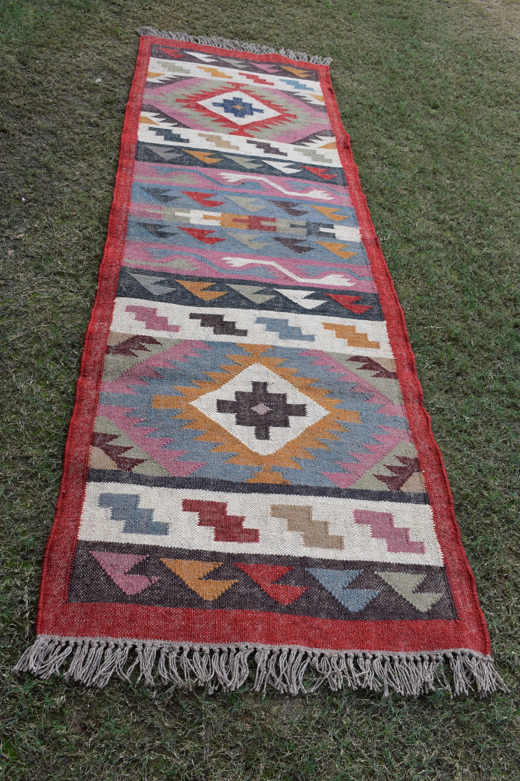 Handmade Wool and Jute Kilim Dhurrie Rug Traditional Indian Design | Runner For Kitchen | Stairs Runner | Housewarming Gifts