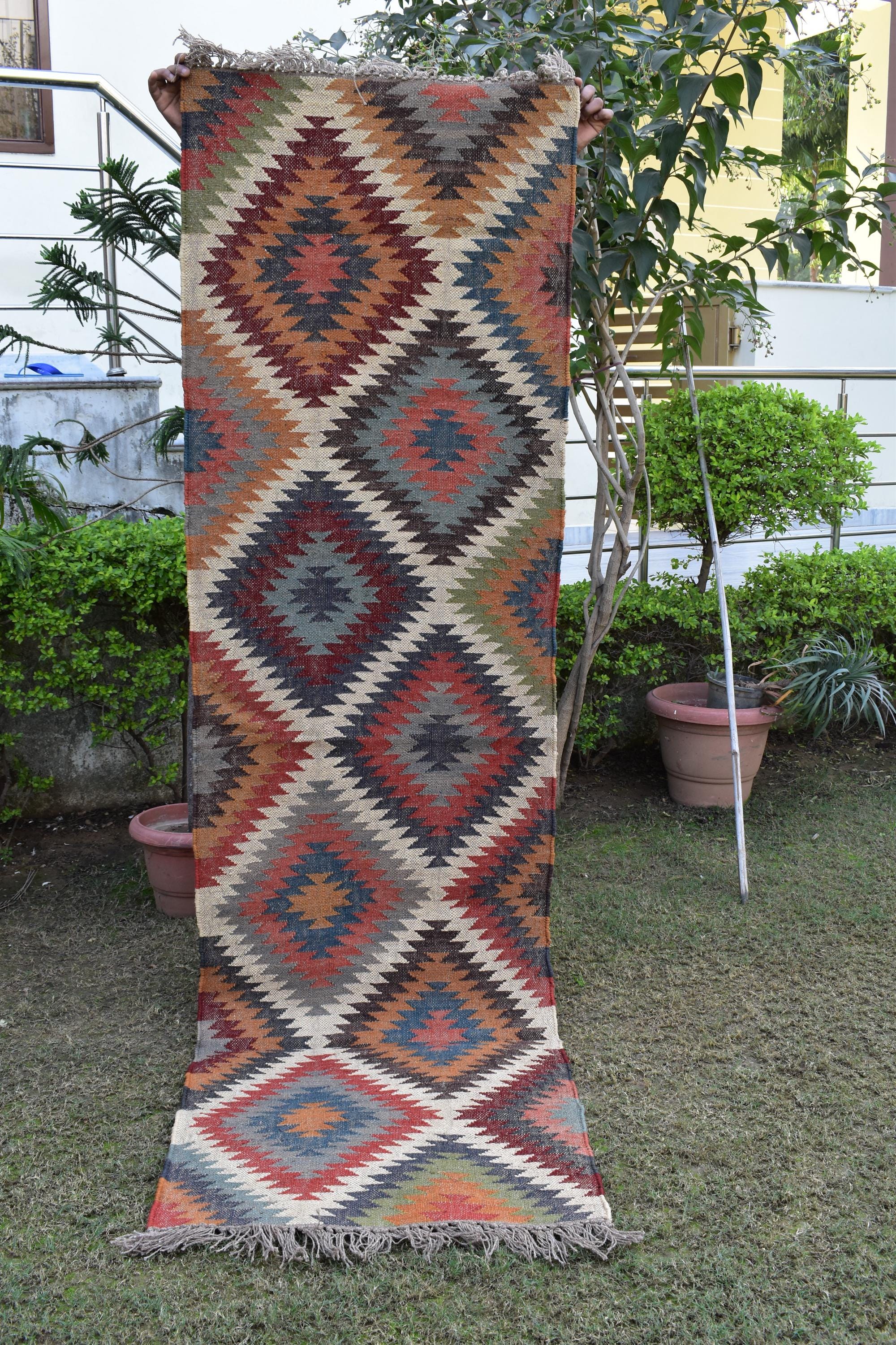 Multi Sizes Runner rug for stairs, Handwoven Geometric Indian Rug, Kilim Runner Rug for Entryway | Hallway | kitchen | Bedside