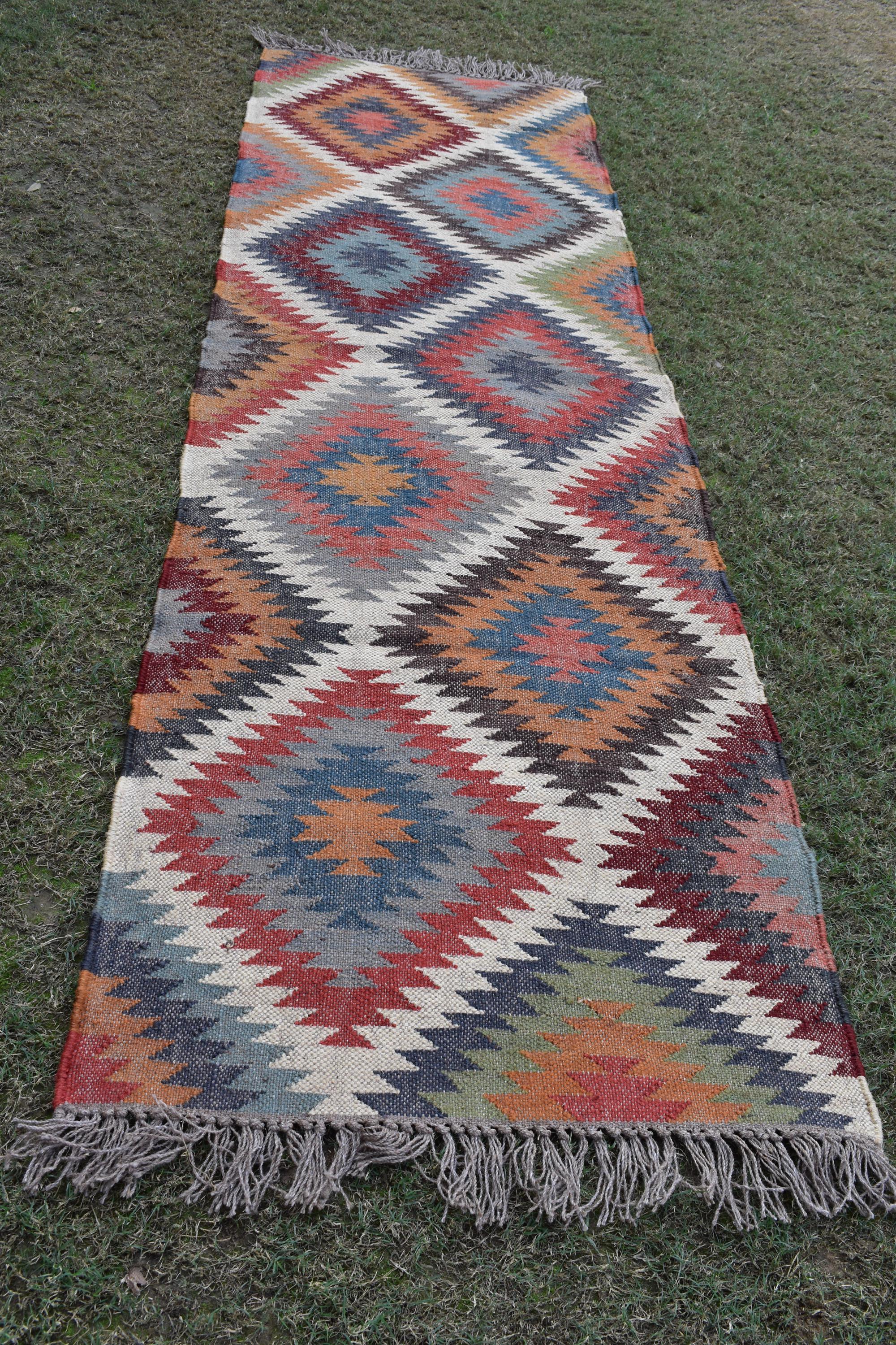 Multi Sizes Runner rug for stairs, Handwoven Geometric Indian Rug, Kilim Runner Rug for Entryway | Hallway | kitchen | Bedside