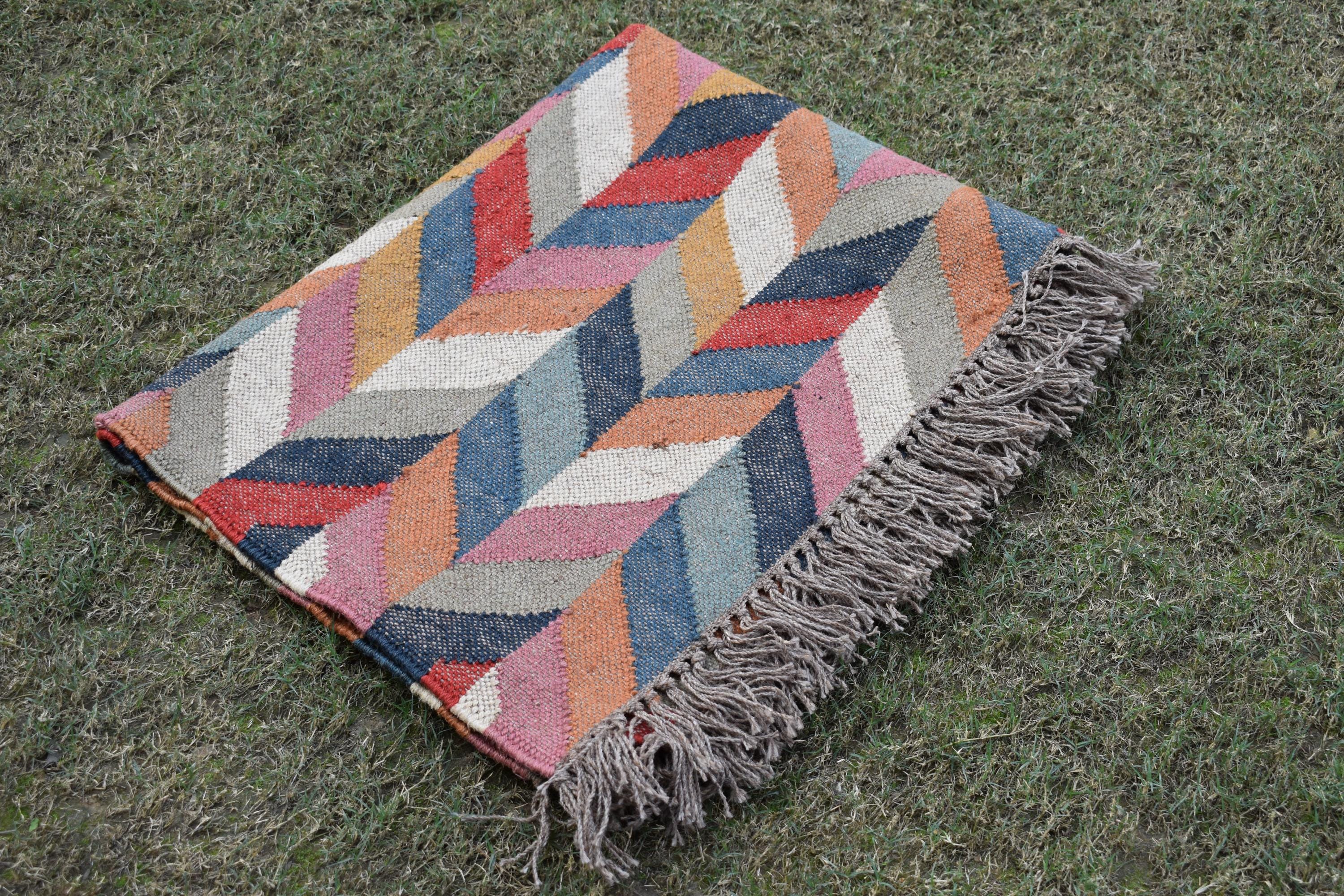 Hallway Handwoven Wool Kilim Area Rug | Tribal Diamond Medallion Pattern | Rustic Boho Flatweave Rug | Home Decor | Bohemian Home Decor