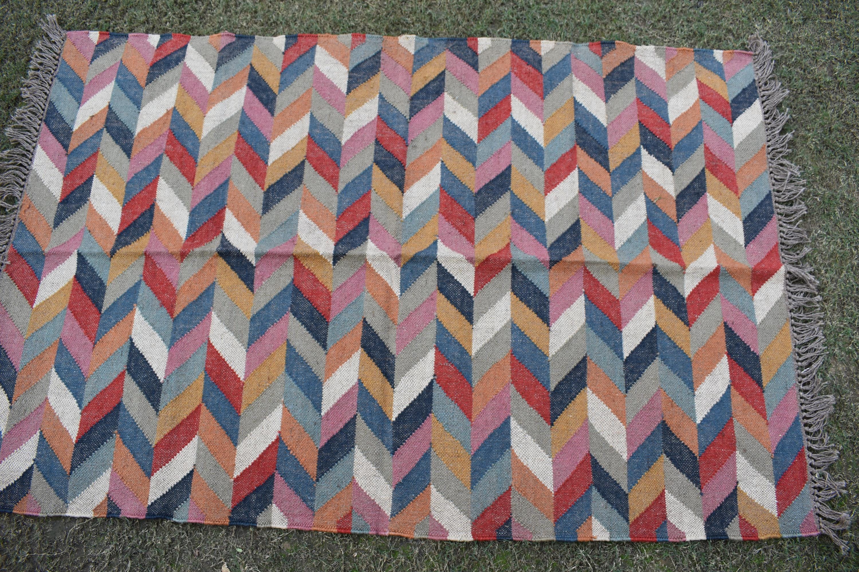 Hallway Handwoven Wool Kilim Area Rug | Tribal Diamond Medallion Pattern | Rustic Boho Flatweave Rug | Home Decor | Bohemian Home Decor