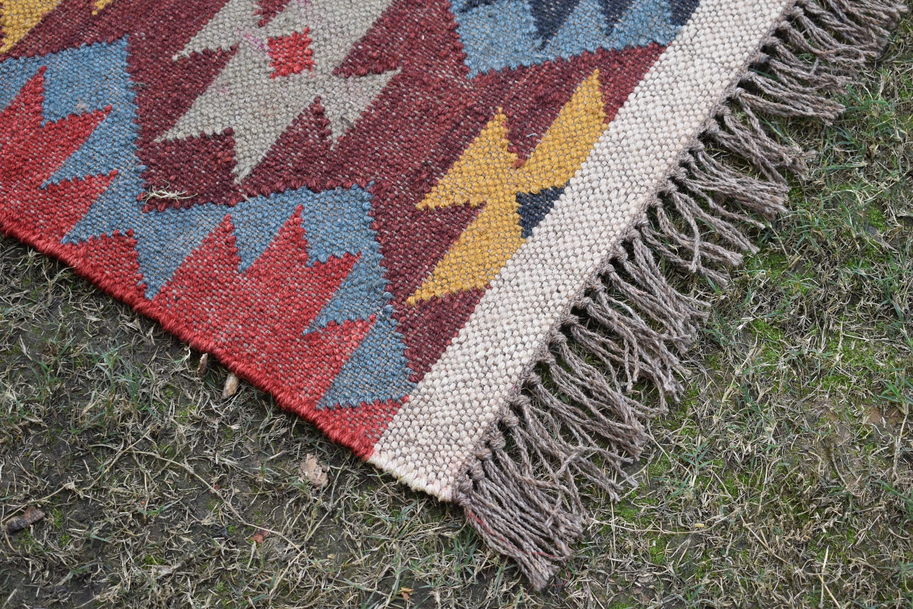 Handwoven Kilim Rug, Tribal Dhurrie Rug, Geometric Flat Weave Rug, Indian Handmade Rug, Boho Area Rug, Cotton Kilim Carpet