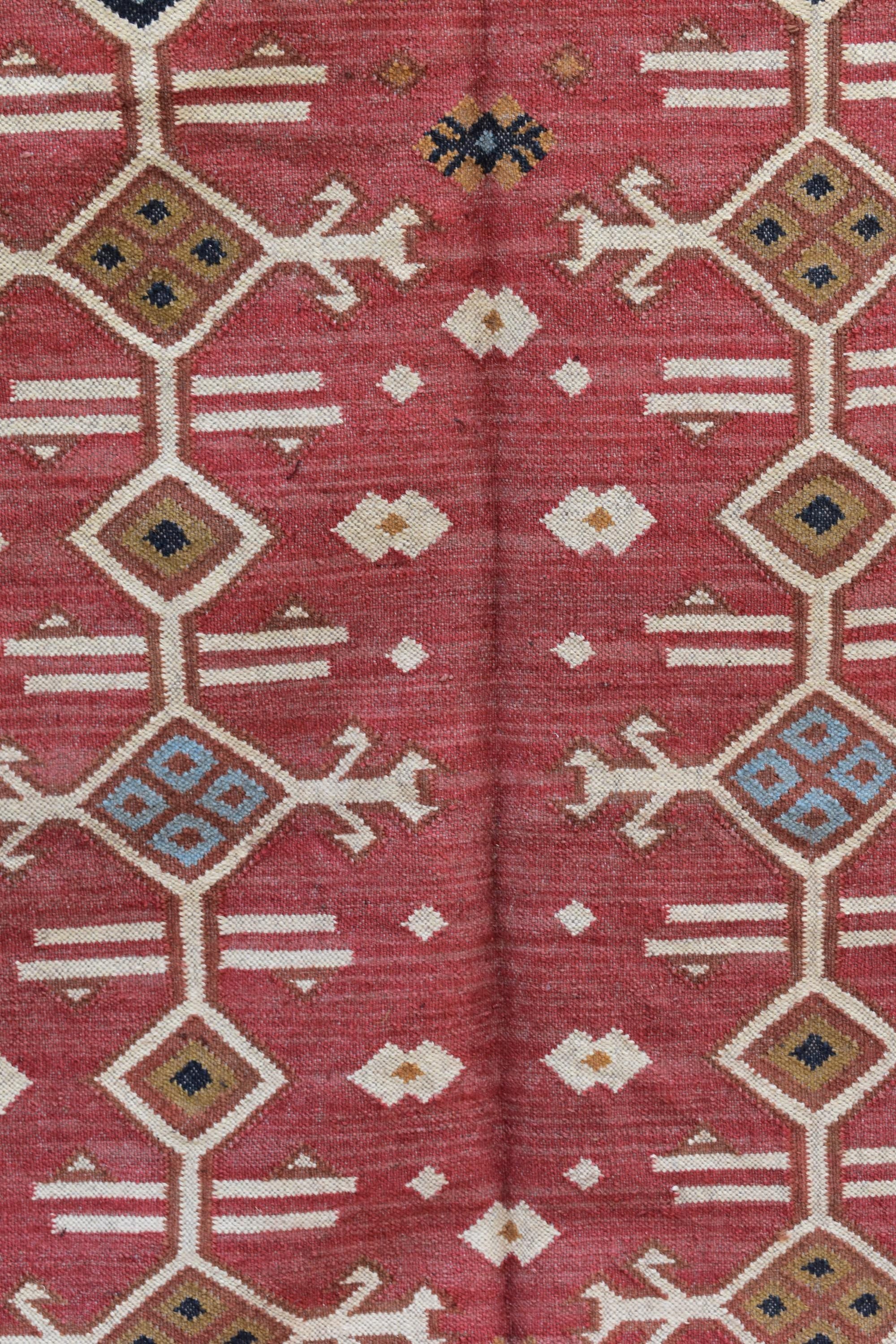 Rustic Wool Jute Kilim Rug, Tribal Flat Weave Area Rug, Handmade Indian Boho Carpet, Natural Fiber Floor Rug